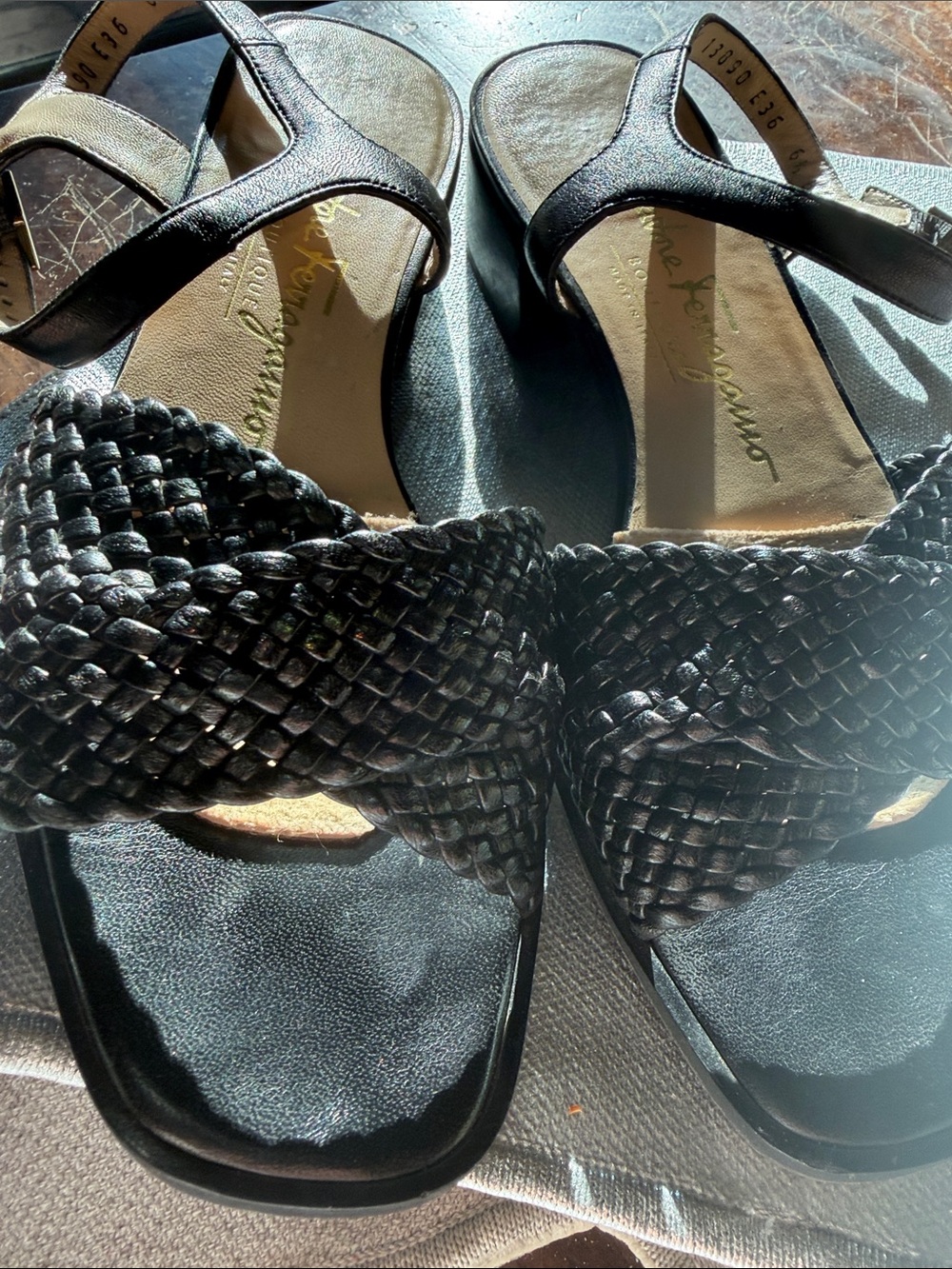 Salvatore Ferragamo ~Woven Strap Black Women's Sandals with Ankle Buckle Size6.5 - Picture 8 of 9